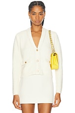 FRAME Double Pocket Cropped Cardi in Cream, view 1, click to view large image.