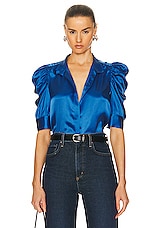 FRAME Gillian Blouse in Slate Blue, view 1, click to view large image.
