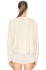 FRAME Smocked Collarless Blouse in Champagne, view 3, click to view large image.