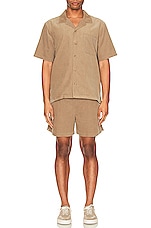 FRAME Spring Cord Shorts in Dark Beige, view 4, click to view large image.