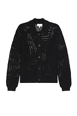 FRAME Tonal Crochet Cardigan in Black, view 1, click to view large image.