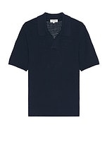 FRAME Short Sleeve Sweater Polo in Navy, view 1, click to view large image.