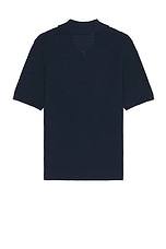 FRAME Short Sleeve Sweater Polo in Navy, view 2, click to view large image.