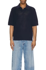 FRAME Short Sleeve Sweater Polo in Navy, view 3, click to view large image.