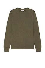 FRAME Duo Fold Crew Sweater in Heather Olive Green, view 1, click to view large image.