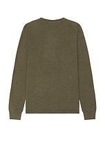 FRAME Duo Fold Crew Sweater in Heather Olive Green, view 2, click to view large image.