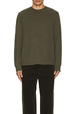 FRAME Duo Fold Crew Sweater in Heather Olive Green, view 4, click to view large image.