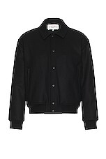 FRAME Varsity Jacket in Black, view 1, click to view large image.