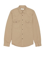 FRAME Western Denim Shirt in Dark Beige, view 1, click to view large image.