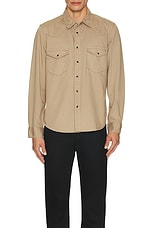 FRAME Western Denim Shirt in Dark Beige, view 3, click to view large image.