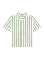 FRAME Short Sleeve Stripe Shirt in Desert Sage, view 1, click to view large image.