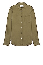 FRAME Brushed Shirt in Khaki Green, view 1, click to view large image.