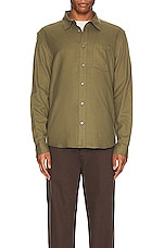 FRAME Brushed Shirt in Khaki Green, view 3, click to view large image.