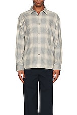 FRAME Flannel Shirt in Grey & Oatmeal Plaid, view 3, click to view large image.