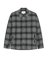 FRAME Plaid Overshirt in Black & Grey Plaid, view 1, click to view large image.