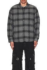 FRAME Plaid Overshirt in Black & Grey Plaid, view 3, click to view large image.