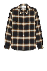 FRAME Brushed Cotton Plaid Shirt in Marron, view 1, click to view large image.