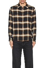 FRAME Brushed Cotton Plaid Shirt in Marron, view 3, click to view large image.