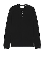 FRAME Duo Fold Long Sleeve Henley in Black, view 1, click to view large image.