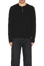 FRAME Duo Fold Long Sleeve Henley in Black, view 3, click to view large image.