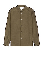 FRAME Brushed Flannel Shirt in Dark Olive, view 1, click to view large image.