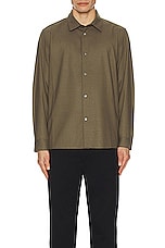 FRAME Brushed Flannel Shirt in Dark Olive, view 3, click to view large image.
