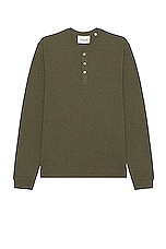 FRAME Duo Fold Long Sleeve Henley in Dark Olive Heather, view 1, click to view large image.