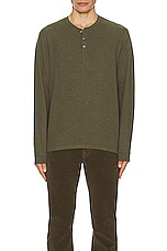 FRAME Duo Fold Long Sleeve Henley in Dark Olive Heather, view 4, click to view large image.