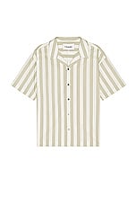 FRAME Camp Collar Shirt in Smoke Beige Stripe, view 1, click to view large image.