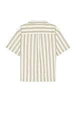 FRAME Camp Collar Shirt in Smoke Beige Stripe, view 2, click to view large image.