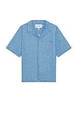 FRAME Chambray Camp Collar Shirt in Midland, view 1, click to view large image.