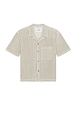 FRAME Open Weave Short Sleeve Shirt in Smoke Beige, view 1, click to view large image.