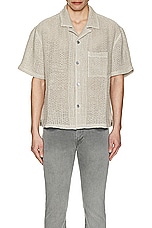 FRAME Open Weave Short Sleeve Shirt in Smoke Beige, view 4, click to view large image.