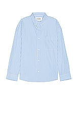 FRAME Relaxed Cotton Shirt in Blue Stripe, view 1, click to view large image.