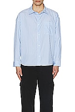 FRAME Relaxed Cotton Shirt in Blue Stripe, view 4, click to view large image.