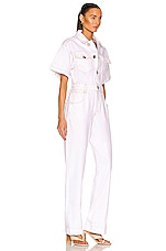 FRAME Oversized Detail Denim Jumpsuit in Rumpled Blanc, view 3, click to view large image.