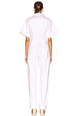 FRAME Oversized Detail Denim Jumpsuit in Rumpled Blanc, view 4, click to view large image.