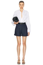 FRAME Pleated Wide Cuff Short in Rinse, view 4, click to view large image.