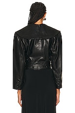 FRAME Cropped Belted Leather Jacket in Black, view 3, click to view large image.