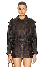 FRAME Strong Shoulder Leather Moto Jacket in Chestnut, view 1, click to view large image.