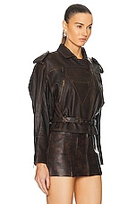 FRAME Strong Shoulder Leather Moto Jacket in Chestnut, view 2, click to view large image.