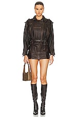 FRAME Strong Shoulder Leather Moto Jacket in Chestnut, view 4, click to view large image.