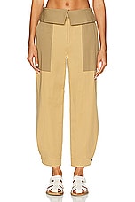 FRAME Foldover Trouser in Light Tan Multi, view 1, click to view large image.