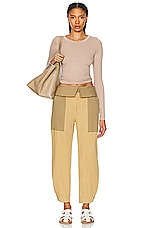 FRAME Foldover Trouser in Light Tan Multi, view 4, click to view large image.