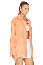 FRAME The Oversized Shirt in Bright Tangerine, view 2, click to view large image.