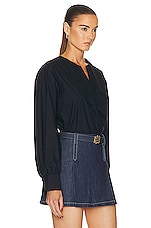 FRAME V Neck Popover Top in Navy, view 2, click to view large image.