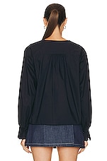 FRAME V Neck Popover Top in Navy, view 3, click to view large image.