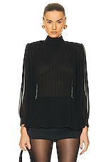 FRAME Strong Shoulder Pleated Blouse in Black, view 1, click to view large image.