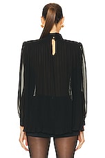 FRAME Strong Shoulder Pleated Blouse in Black, view 3, click to view large image.
