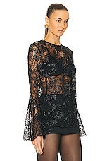 FRAME Lace Flutter Sleeve Blouse in Black, view 2, click to view large image.